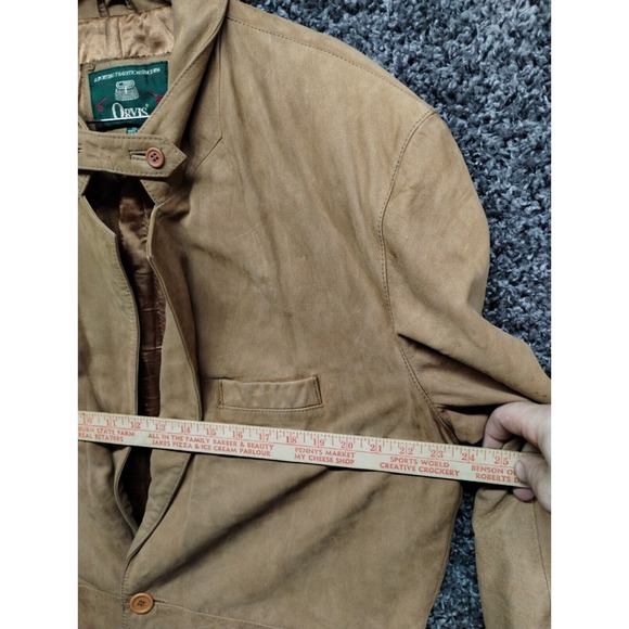 VTG Orvis Leather acking Suede Blazer Jacket Adult XL Soft Brown 2 Button - Picture 5 of 13